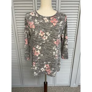 Van Heusen gray floral light sweater shirt sheer split back women's size small